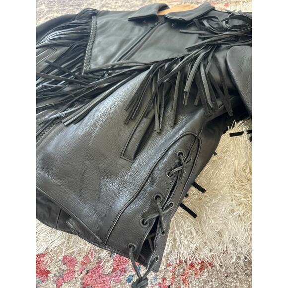 Vintage Black Leather Fringe Jacket | Size Medium | Western Biker Rodeo Boho - Picture 7 of 12